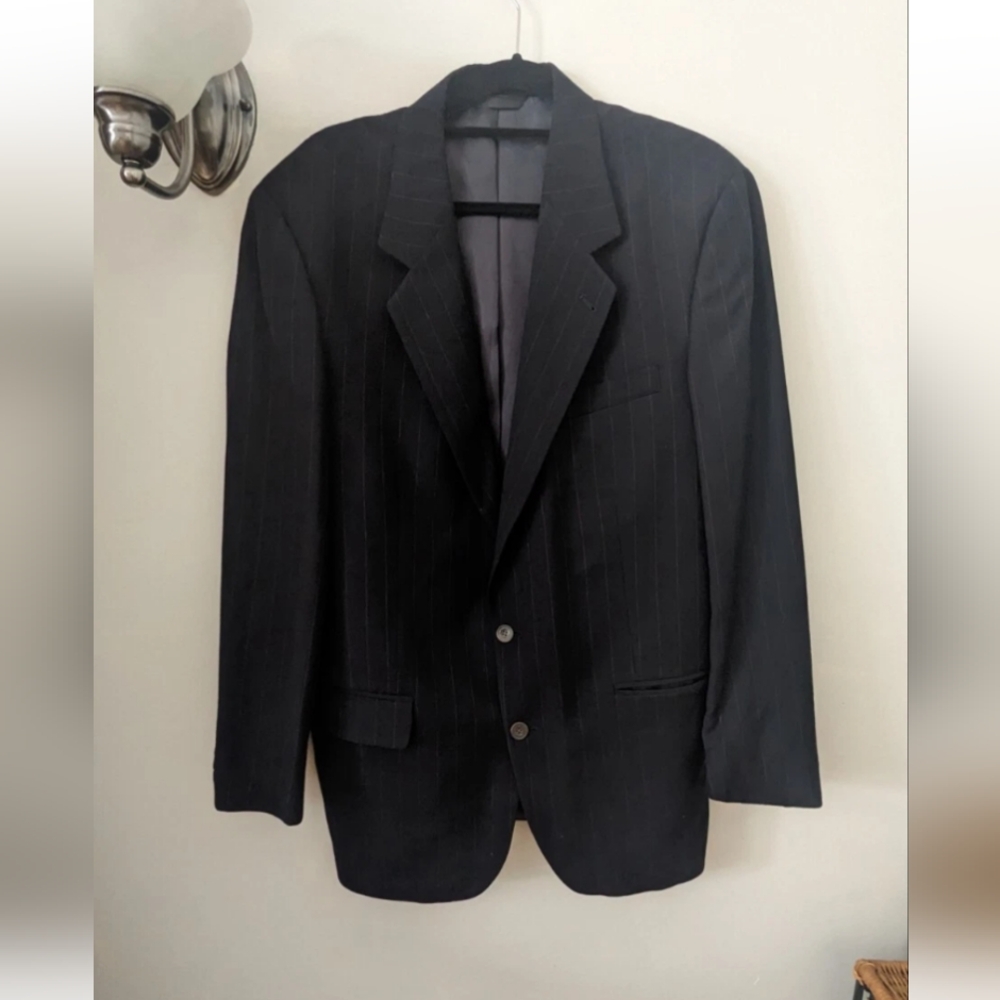 Vintage Mr Sid Blue Pin Stripe 100% Wool Men's Jacket Blazer Sport Coat Size 44L